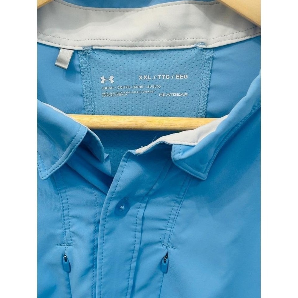 Under Armour Tide Chaser Fishing Shirt Blue XXL Short Sleeve Vented HeatGear - Picture 2 of 6